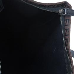 Pre Owned Fendi Chocolate Zucchino Canvas Shopper Zip Tote Bag