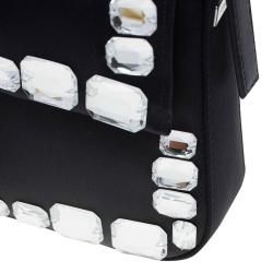 Pre Owned Fendi Black Satin/Leather Crystal Embellishments Baguette Shoulder Bag