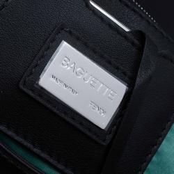 Pre Owned Fendi Black Satin/Leather Crystal Embellishments Baguette Shoulder Bag