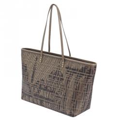 Pre Owned Fendi Tobacco Zucca Coated Canvas Colosseo Roll Tote