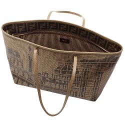 Pre Owned Fendi Tobacco Zucca Coated Canvas Colosseo Roll Tote
