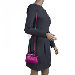 Pre Owned Fendi Fuchsia Leather Micro Peekaboo Bag