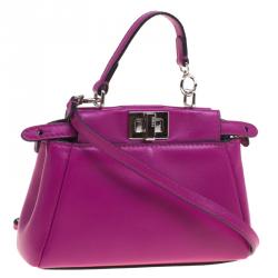 Pre Owned Fendi Fuchsia Leather Micro Peekaboo Bag