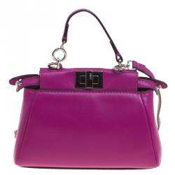 Pre Owned Fendi Fuchsia Leather Micro Peekaboo Bag