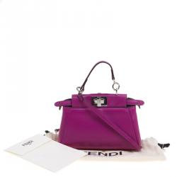 Pre Owned Fendi Fuchsia Leather Micro Peekaboo Bag
