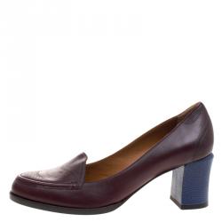 Pre Owned Fendi Burgundy Leather Austin Block Heel Pumps Size 42