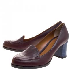 Pre Owned Fendi Burgundy Leather Austin Block Heel Pumps Size 42