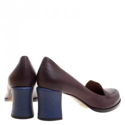 Pre Owned Fendi Burgundy Leather Austin Block Heel Pumps Size 42