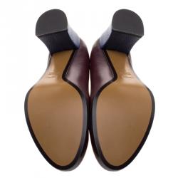 Pre Owned Fendi Burgundy Leather Austin Block Heel Pumps Size 42