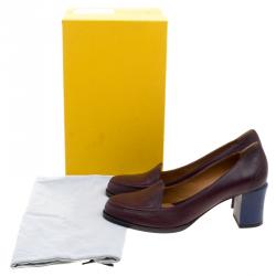 Pre Owned Fendi Burgundy Leather Austin Block Heel Pumps Size 42