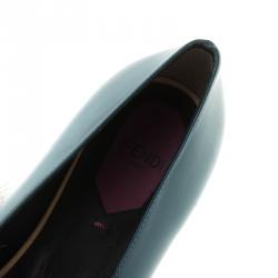 Pre Owned Fendi Blue Leather and Fur Monster Bug Pointed Toe Flats Size 38