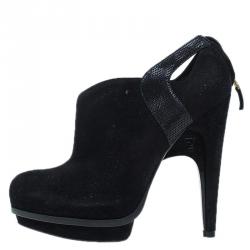 Pre Owned Fendi Black Suede Cutout Platform Ankle Booties Size 39