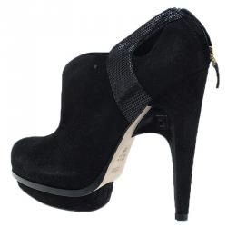 Pre Owned Fendi Black Suede Cutout Platform Ankle Booties Size 39