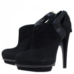 Pre Owned Fendi Black Suede Cutout Platform Ankle Booties Size 39