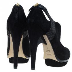 Pre Owned Fendi Black Suede Cutout Platform Ankle Booties Size 39