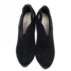 Pre Owned Fendi Black Suede Cutout Platform Ankle Booties Size 39