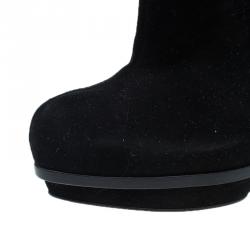 Pre Owned Fendi Black Suede Cutout Platform Ankle Booties Size 39