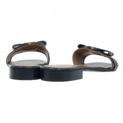 Pre Owned Fendi Tobacco Zucca Canvas and Leather Pride and Prejudice Bow Flat Slides Size 38