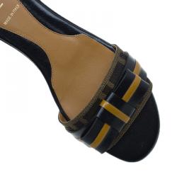 Pre Owned Fendi Tobacco Zucca Canvas and Leather Pride and Prejudice Bow Flat Slides Size 38