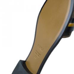Pre Owned Fendi Tobacco Zucca Canvas and Leather Pride and Prejudice Bow Flat Slides Size 38