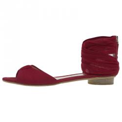 Pre Owned Fendi Red Chiffon Wrap Flat Sandals Size 39