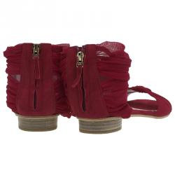 Pre Owned Fendi Red Chiffon Wrap Flat Sandals Size 39