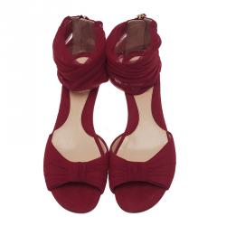 Pre Owned Fendi Red Chiffon Wrap Flat Sandals Size 39