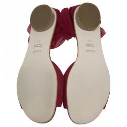 Pre Owned Fendi Red Chiffon Wrap Flat Sandals Size 39