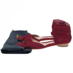 Pre Owned Fendi Red Chiffon Wrap Flat Sandals Size 39