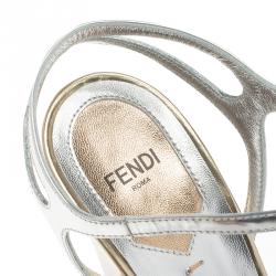 Pre Owned Fendi Silver Glitter Fantasia Embellished Ankle Strap Sandals Size 39.5