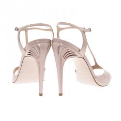 Pre Owned Fendi Beige Patent Encaged T-strap Sandals Size 40