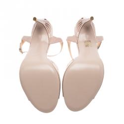 Pre Owned Fendi Beige Patent Encaged T-strap Sandals Size 40