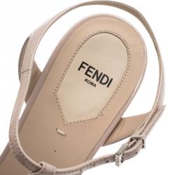 Pre Owned Fendi Beige Patent Encaged T-strap Sandals Size 40