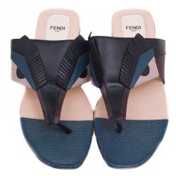 Pre Owned Fendi Bugs Paneled Leather Thong Sandals Size 41