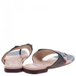 Pre Owned Fendi Bugs Paneled Leather Thong Sandals Size 41