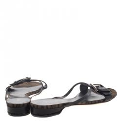 Pre Owned Fendi Black Leather Buckle Flat Slides Size 39