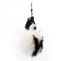Pre Owned Fendi White/Black Pompom Fox-fur Super Karlito Bag Charm