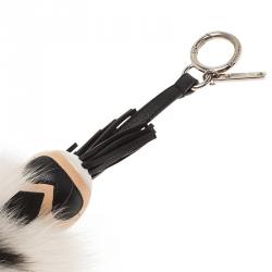 Pre Owned Fendi White/Black Pompom Fox-fur Super Karlito Bag Charm