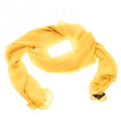 Pre Owned Fendi Yellow Silk Zucca Pattern Scarf