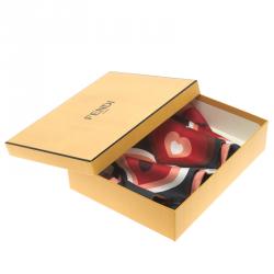 Pre Owned وشاح فندي بوجهين ماكسي رابي حرير بنقوش قلب متعدد الألوان 