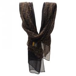 Pre Owned Fendi Tobacco Zucca Silk Scarf