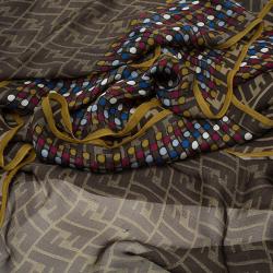 مملوكة مسبقًا Fendi Brown Zucca Polka Dot Scarf