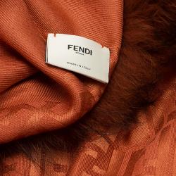 مملوكة مسبقًا Fendi Orange Zucca Fur Trimmed Shawl