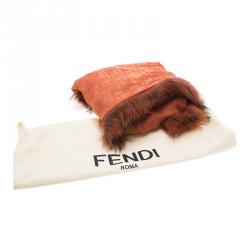 مملوكة مسبقًا Fendi Orange Zucca Fur Trimmed Shawl