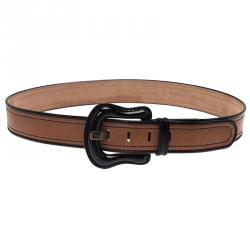 Pre Owned Fendi Black and Brown Leather B Belt 90CM