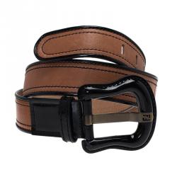 Pre Owned Fendi Black and Brown Leather B Belt 90CM