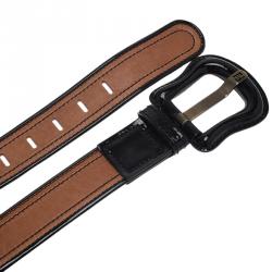 Pre Owned Fendi Black and Brown Leather B Belt 90CM