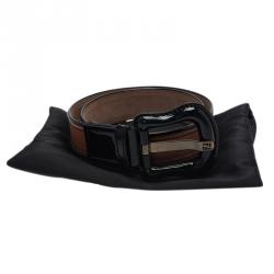 Pre Owned Fendi Black and Brown Leather B Belt 90CM