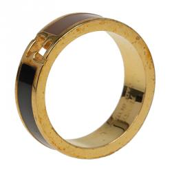 Pre Owned Fendi The Fendista Enamel Gold Tone Band Ring Size 59