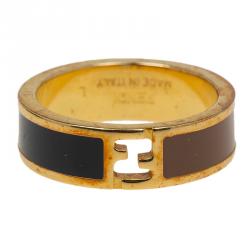 Pre Owned Fendi The Fendista Enamel Gold Tone Band Ring Size 59